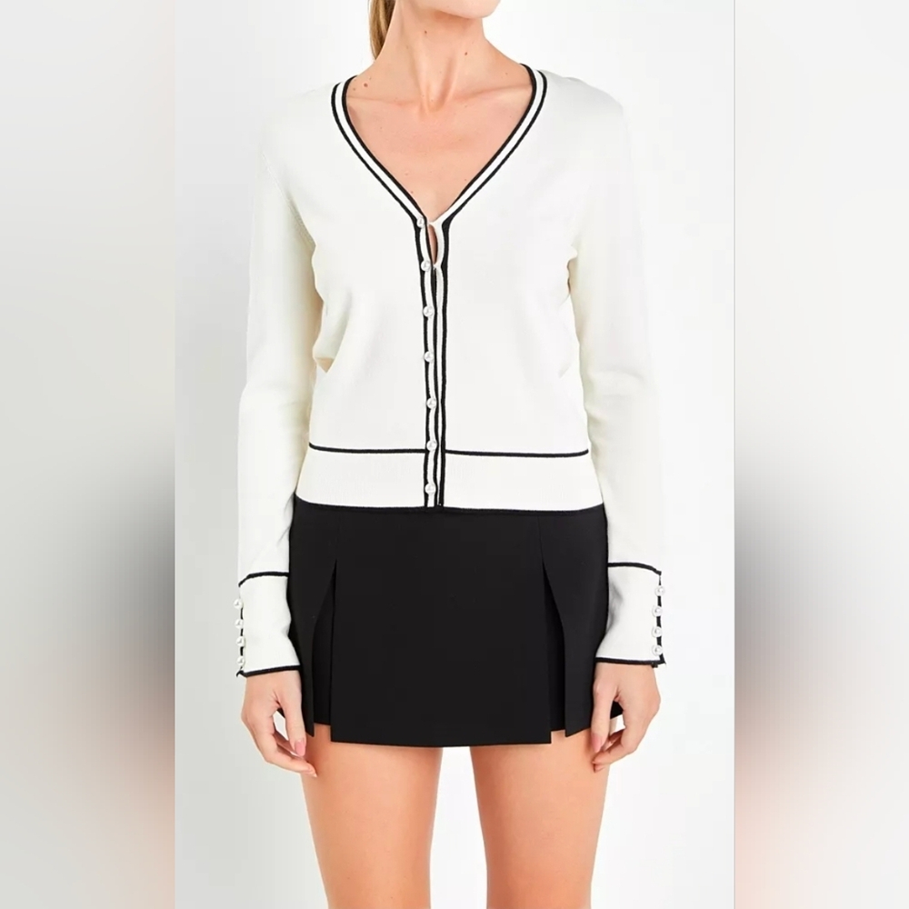 English Factory Pearl Button Knit Cardigan